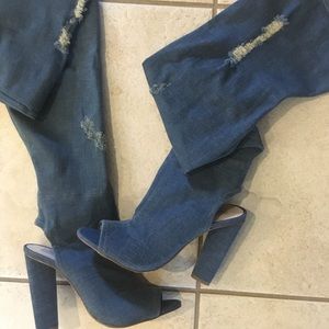 Denim Knee High Boots
